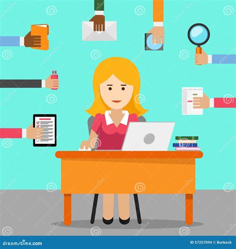 Secretary Busy Woman For Office Work Stock Vector Image 57257094