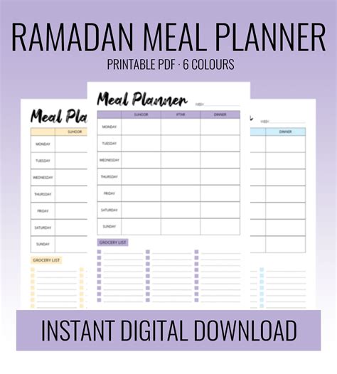 Ramadan 2022 Meal Planner Printable 6 Colors A4 Portrait Etsy Uk
