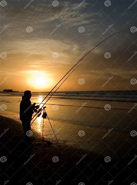 Fisherman At Sunset Stock Image Image Of Angler Shore 12549047