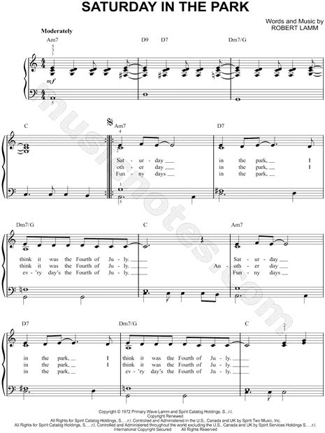 23 видео 25 624 просмотра обновлен 9 дек. Chicago "Saturday in the Park" Sheet Music (Easy Piano) in C Major - Download & Print - SKU ...