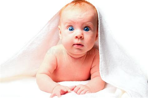 Little Baby In White Towel Stock Image Image Of Laughing 16853825