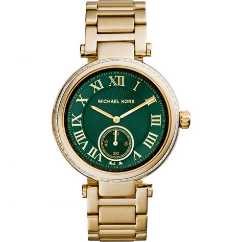 Michael Kors Ladies Gold Tone Skylar Watch With Green Dial Watches