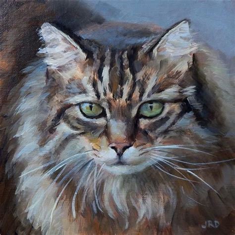 Buy Original Art By J Dunster Oil Painting Fluffy Cat At Ugallery