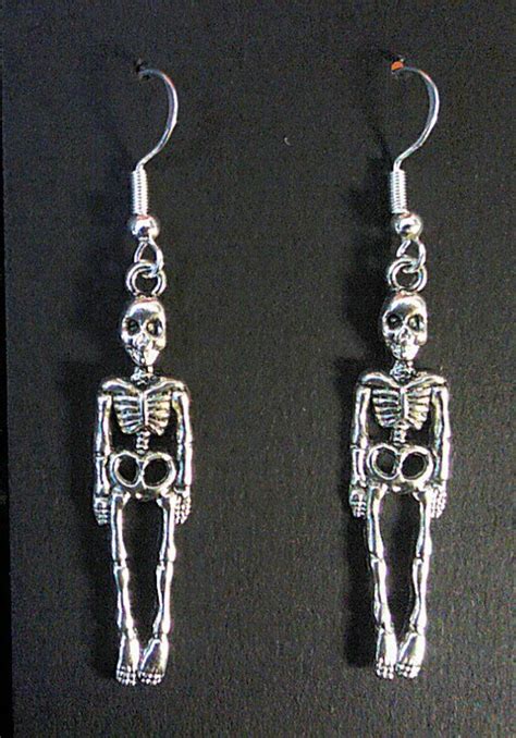 Skeleton Earrings Halloween Silver Metal Alloy Spooky Etsy Cute