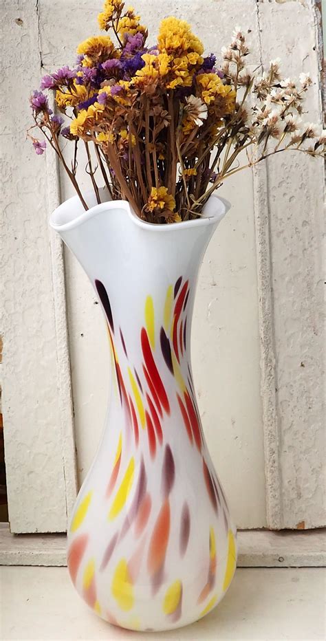Vintage Vase Muranocrystal Glasswhite Large Vase Colorful Etsy