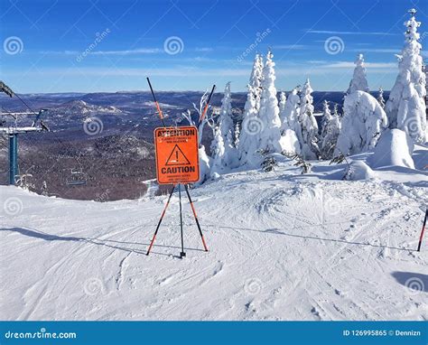 Caution Sign And Warning On A Ski Resort Stock Image Image Of