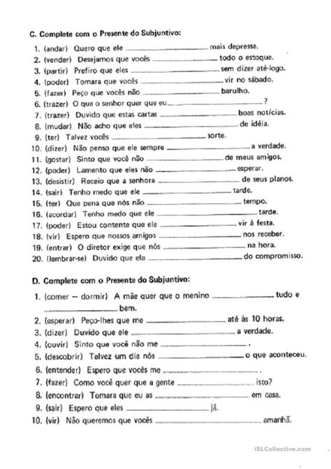 Exercícios do Presente do Subjuntivo Português Ple Apostilas Modo
