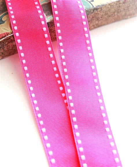 Fuchsia Pink Grosgrain Ribbon Inches Wide Gold Stitched Etsy