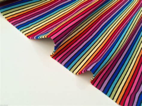 Multi Stripe Black Rainbow Jersey Knit Elastane 4 Way Stretch Rib Cuff