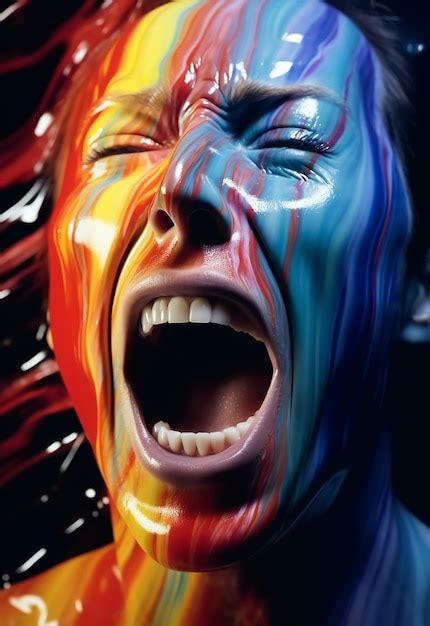 Premium Ai Image Colorful Painted Screaming Face Horror Scary Face