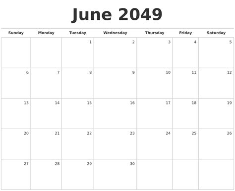 June 2049 Blank Monthly Calendar