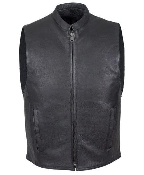 Mens Naked Cowhide Leather Vest W Low Collar MLSV10 Leather Supreme