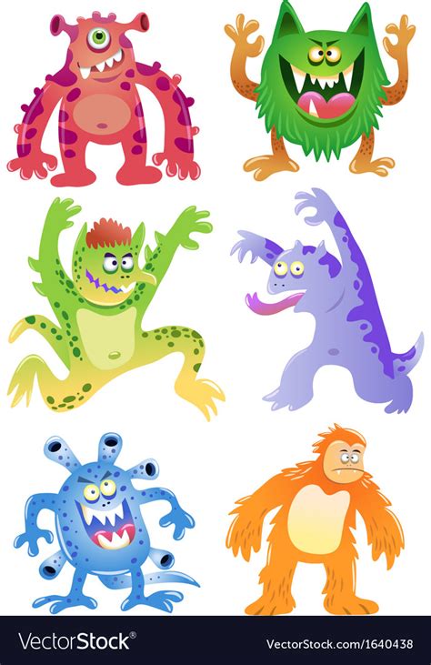 Set Of Funny Cartoon Monsters Royalty Free Vector Image