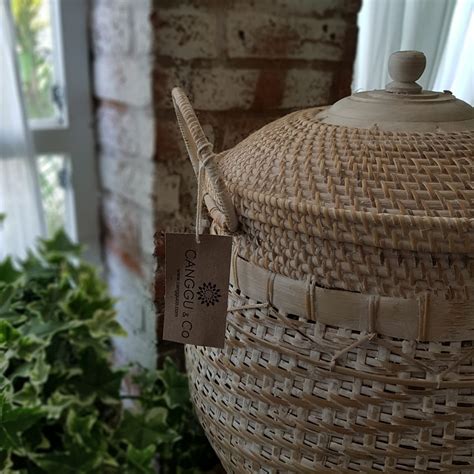 Large White Washed Rattan Basket With Lid Canggu And Co