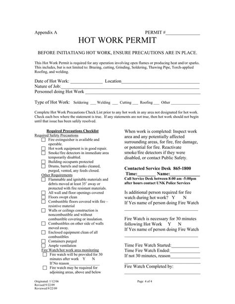 Hot Work Permit Fill Out Printable PDF Forms Online