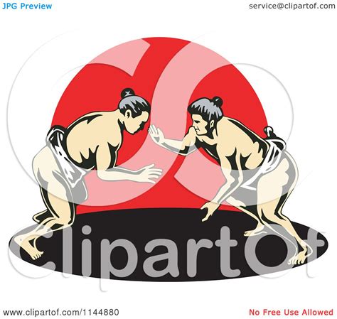 Clipart Of A Sumo Wrestling Match Over Red Royalty Free Vector Illustration By Patrimonio 1144880