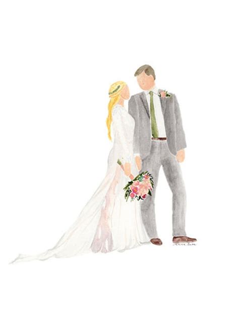 Custom Watercolor Wedding Portrait Bride And Groom