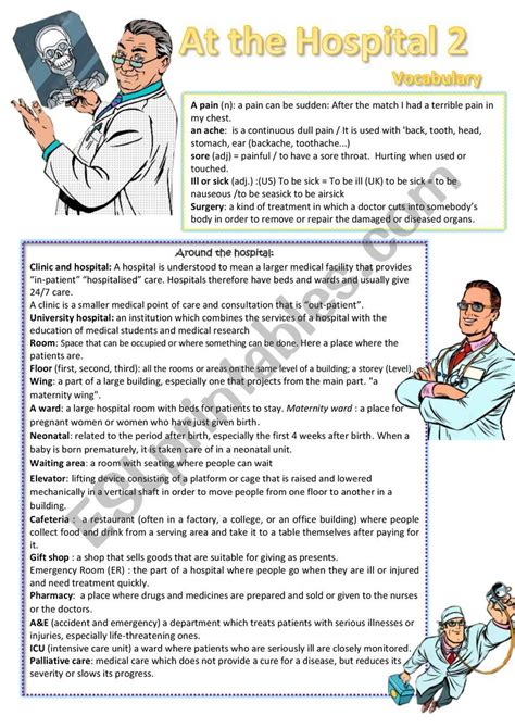 Hospital English Worksheet For Kids Esl Printable Pic