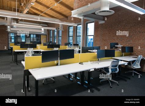 Trendy Modern Open Concept Loft Office Space With Big Windows Stock
