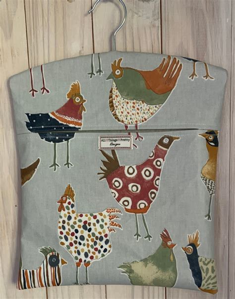 Peg Bag Oilcloth Chickens Hens Whimsical Design Quality Etsy Uk