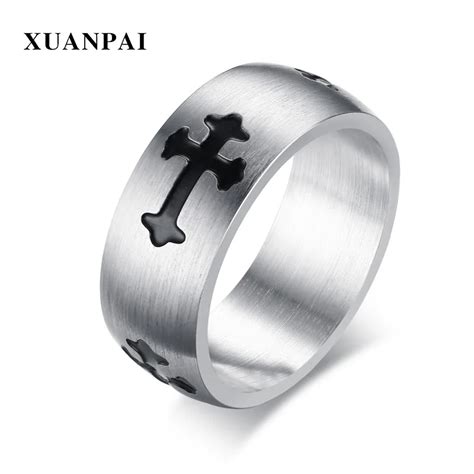 Xuanpai Cross Rings For Men Women Stainless Steel Religious Jesus
