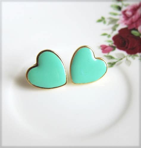 Turquoise Heart Earrings Stud Gold Post Earrings By Jewelsalem