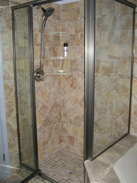 To clarify, outside tile corner trims used exclusively for the corner where two of your tiled surfaces meet at 90 degrees. Completed porcelain tiled shower with marble corner shampoo shelves | New Jersey Custom Tile