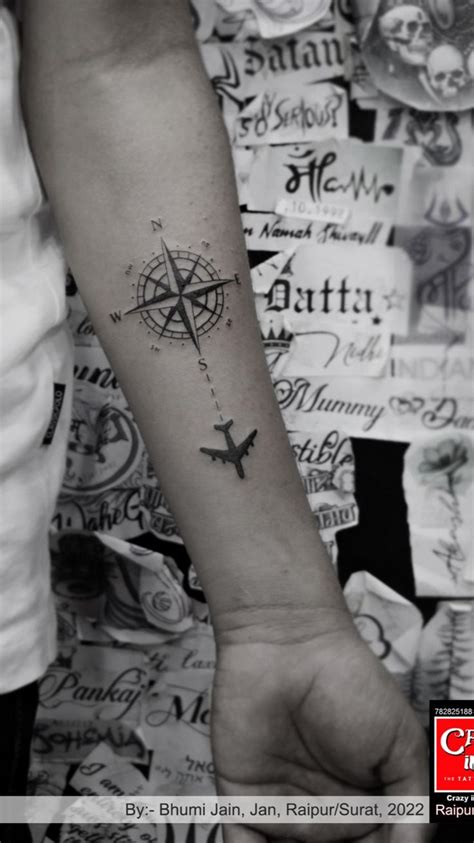 Compass With Airplane Tattoo Design Hand Tattoos Compass Tattoo Tattoos