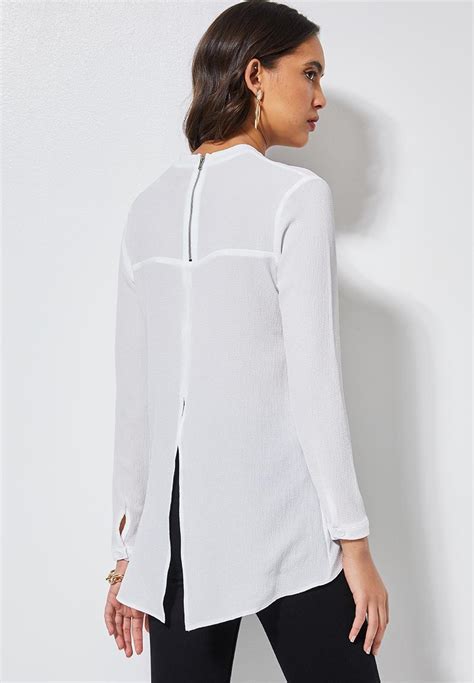 Longline Blouse With Split Back And Zip Detail White Superbalist