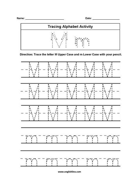 Letter Tracing M Letter Tracing Worksheets