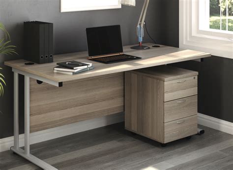 Affordable Office Desk Grey Oak 25 Mm Top White Cantilever Twin Upright