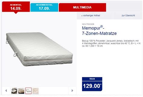 Februar 2016, war kein normaler tag für aldi matratze im test der stiftung warentest. Novitesse Matratze als ALDI Nord Angebot ab 20.2.2017