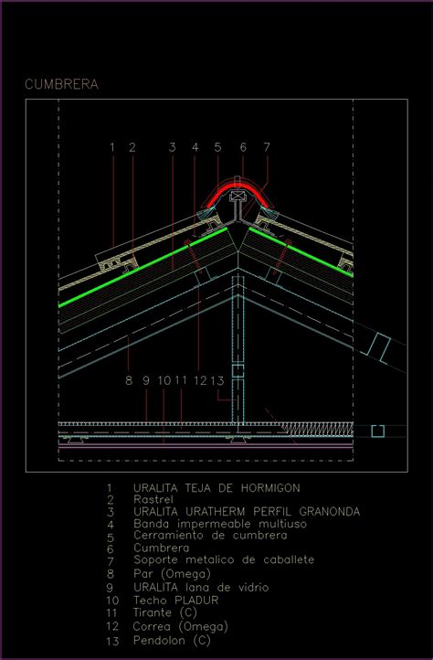 Inclined Roofs Of Concrete Tiles Uralita Dwg Detail For Autocad