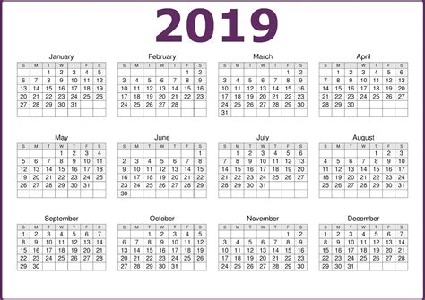 Printable 2019 All 12 Months Calendar Curtidas