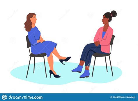 Two Women Sit Opposite Each Other On Chairs Stock Vector Illustration