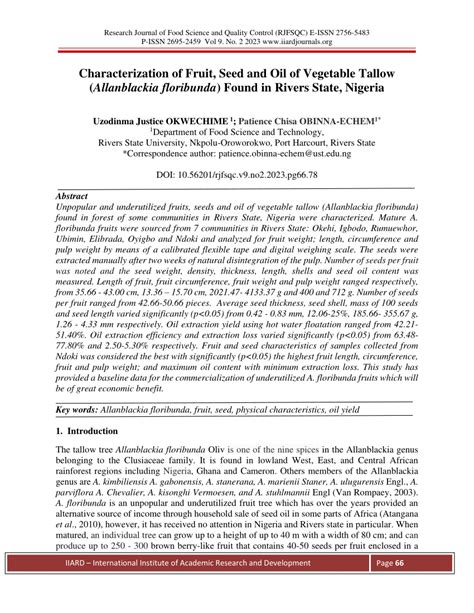 Pdf Characterization Of Fruit Seed And Oil Of Vegetable Tallow