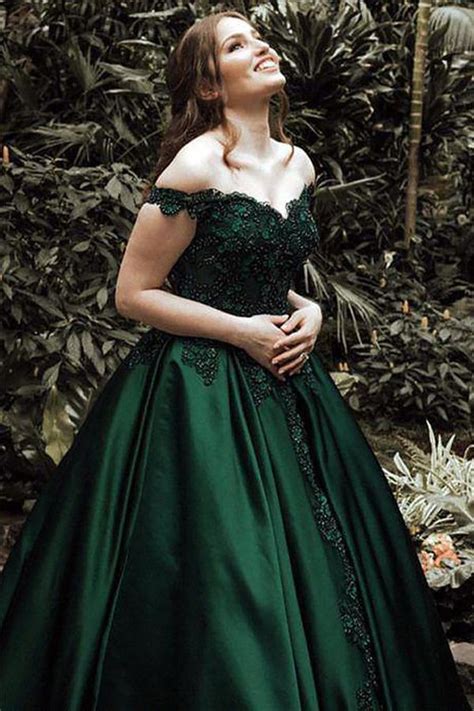 Buy A Line Ball Gown Off The Shoulder Green Sleeveless Sweetheart Lace