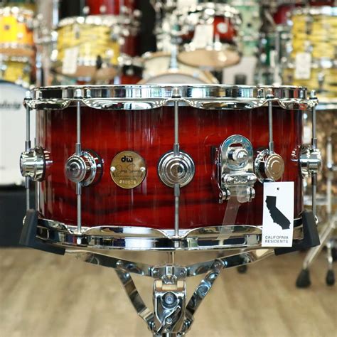 Dw Jazz Series Cherrygum Exotic 65x14 Snare Drum Rich Red Burst Ov 2112 Percussion