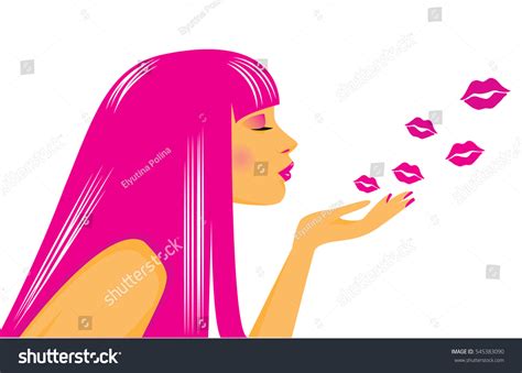 Vector Illustration Girl Pink Hair Kisses Stock Vector Royalty Free 545383090 Shutterstock