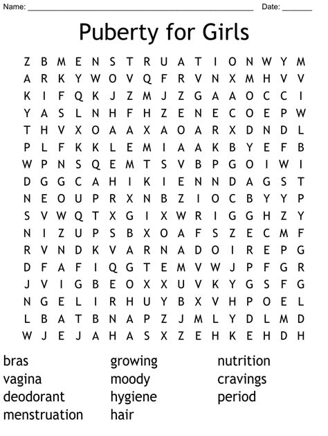 Puberty For Girls Word Search Wordmint