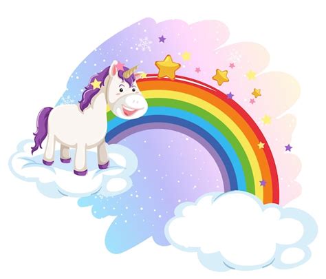Free Vector Cute Unicorn In The Pastel Sky With Rainbow