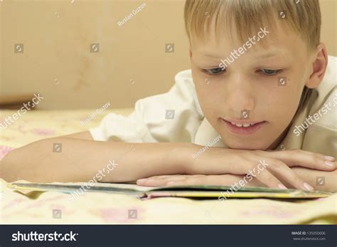 Closeup Portrait Young Boy Reading Book Stock Photo 135050606