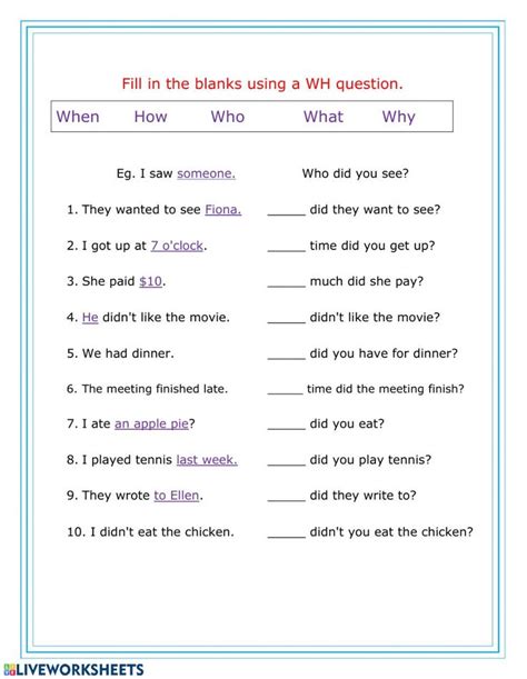 Wh Questions In Past Worksheet Wh Questions Wh Questions Worksheets