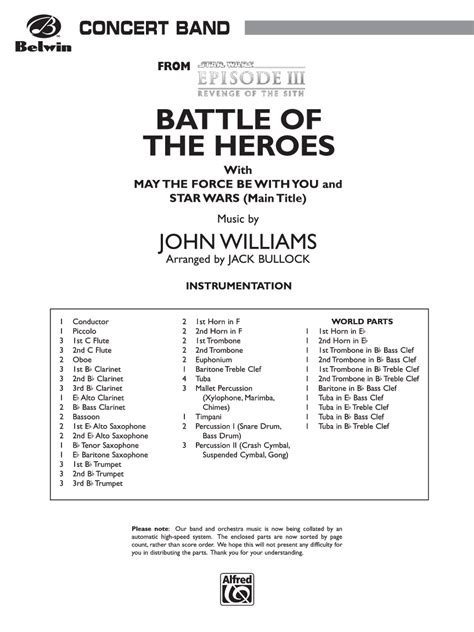 Battle Of The Heroes By John Williamsarr Jack B Jw Pepper Sheet Music