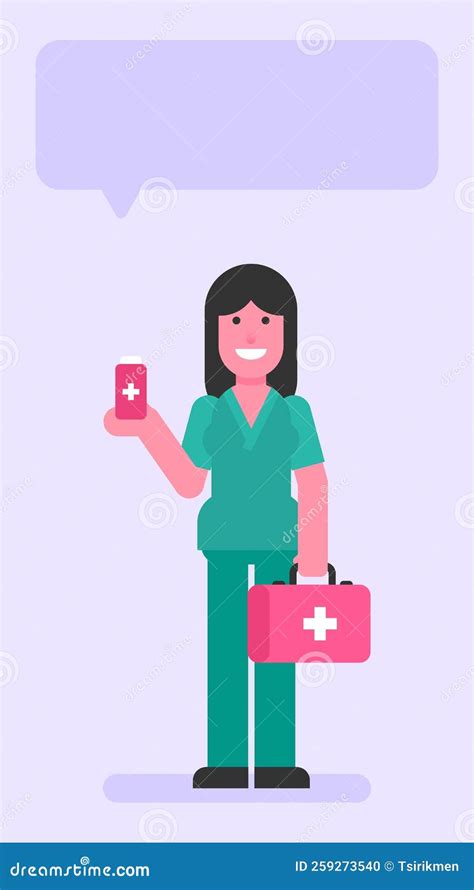 Nurse Woman Holding Suitcase And Tablets Stock Vector Illustration Of