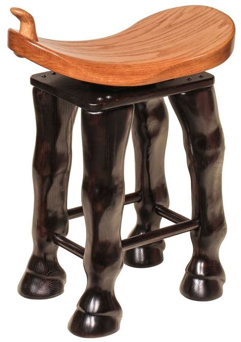 Amish 24 Horse Western Saddle Stool Carved Legs Solid Wood Swivel Seat