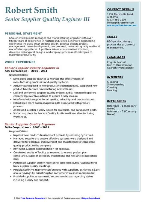Best 22 quality control resume objective examples you can apply. Senior Supplier Quality Engineer Resume Samples | QwikResume