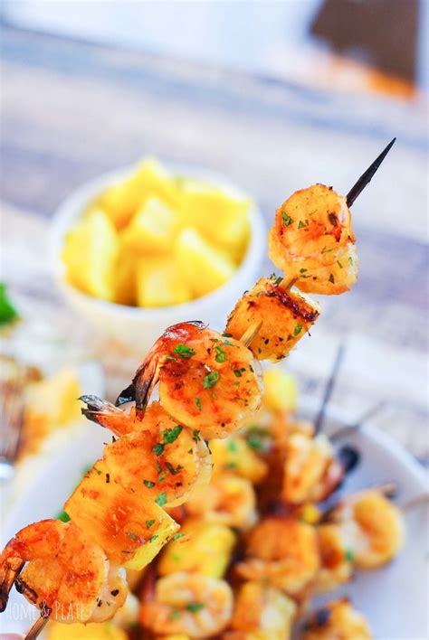 With wooden skewers, the shrimp stays solidly in place. Mint & Honey Hawaiian Shrimp Skewers — Home & Plate - Easy Seasonal Recipes