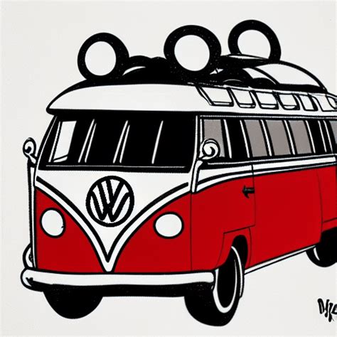 Retro Vw Bus Mickey Mouse Sketch Style · Creative Fabrica
