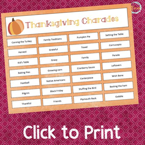 Thanksgiving Charades Printable Game For Families Thanksgiving Games